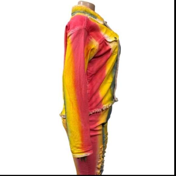 Glory Denim Trucker Jacket Tie Dye  sherpa lined fray hem  Size 3X  X Large - Picture 11 of 17
